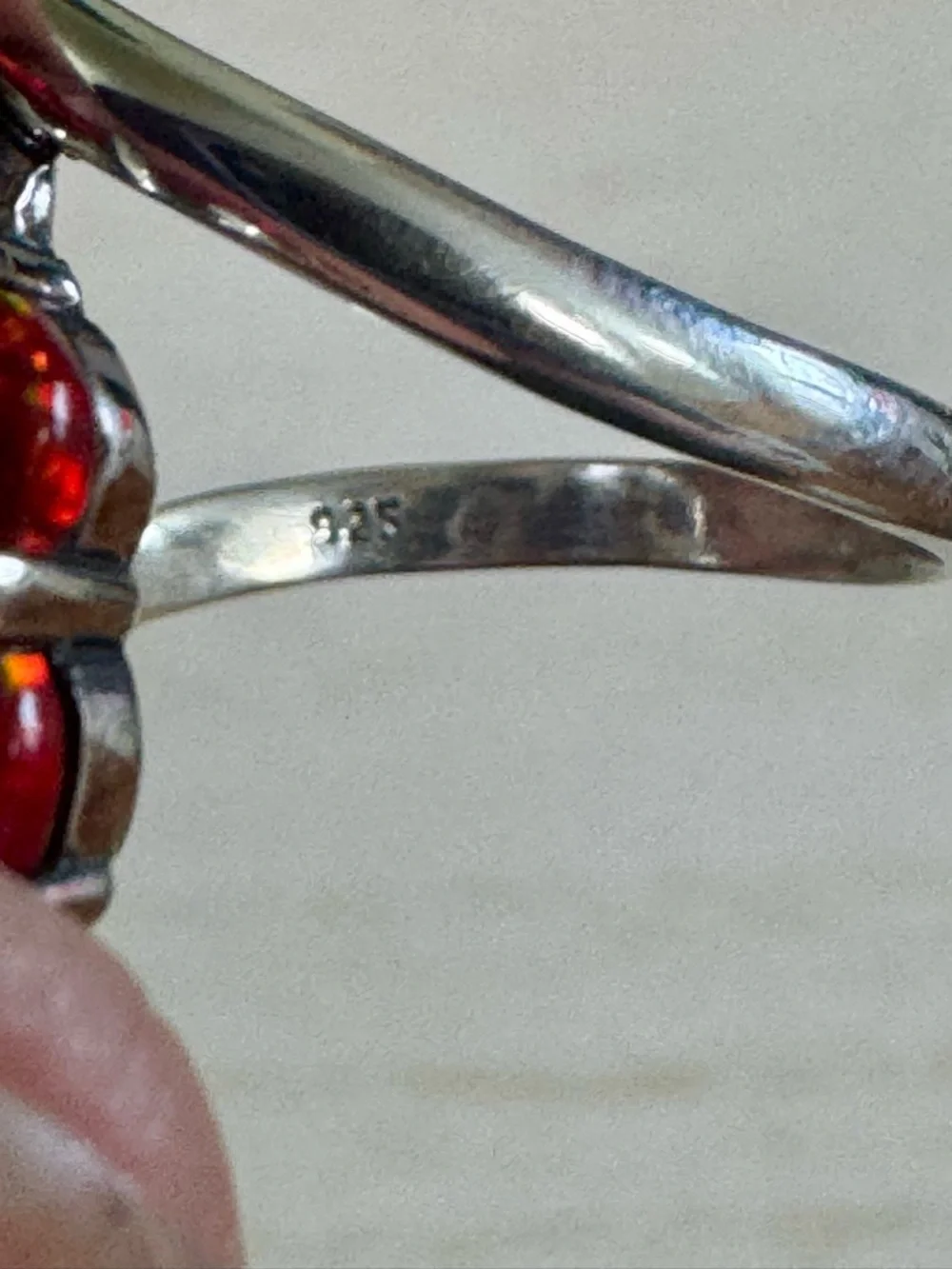 Balloon Opal Red Heart Cluster Ring set in Sterling silver - Picture 5 of 7